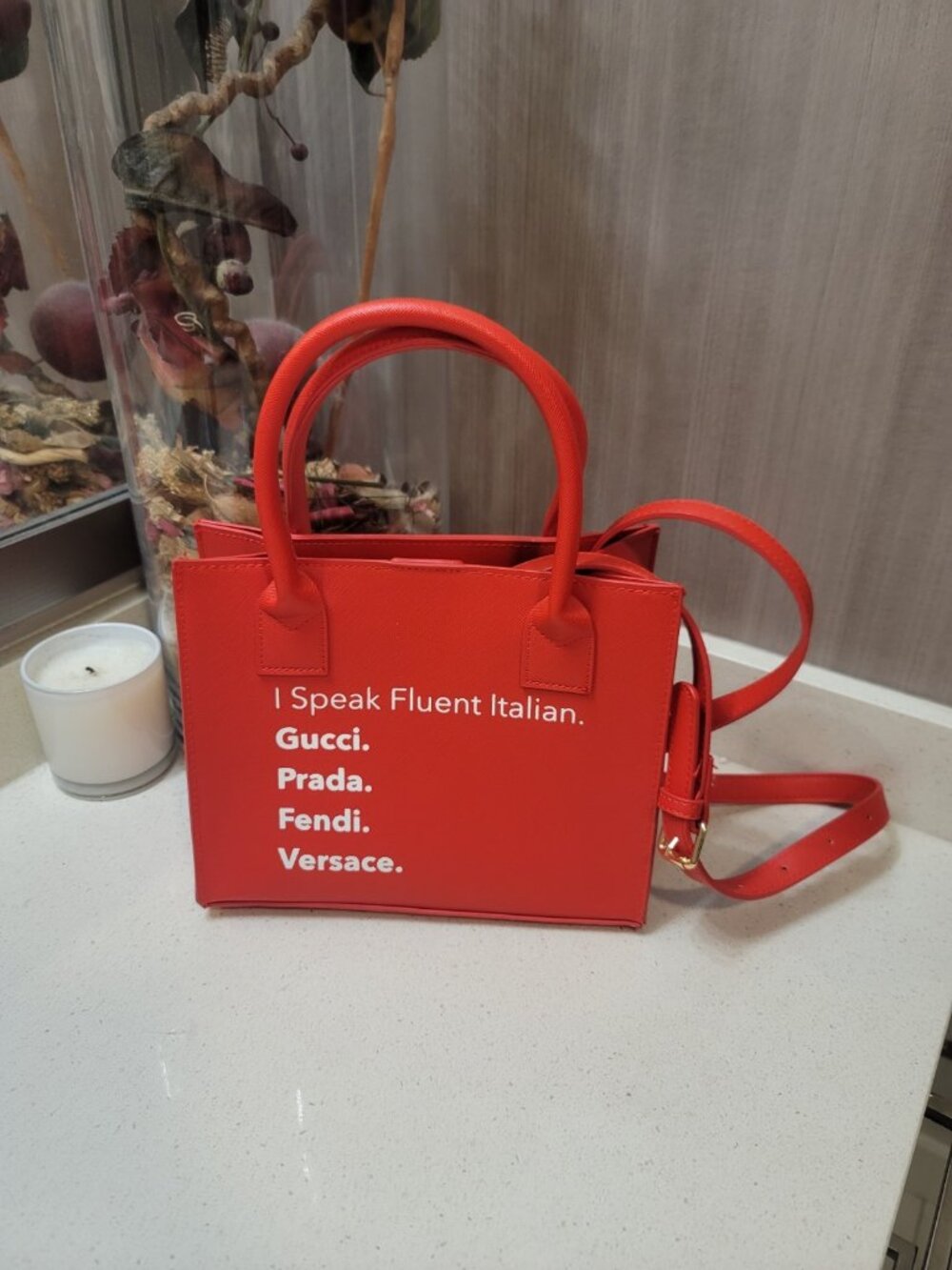 LA TC  Mini Vegan Leather Tote I Speak Fluent French Bag Purse Red NEW